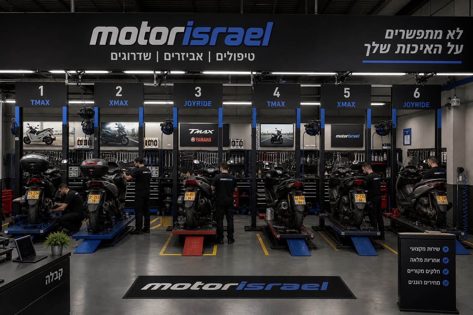 אולם המוסך של motorisrael — עמדות הטיפול